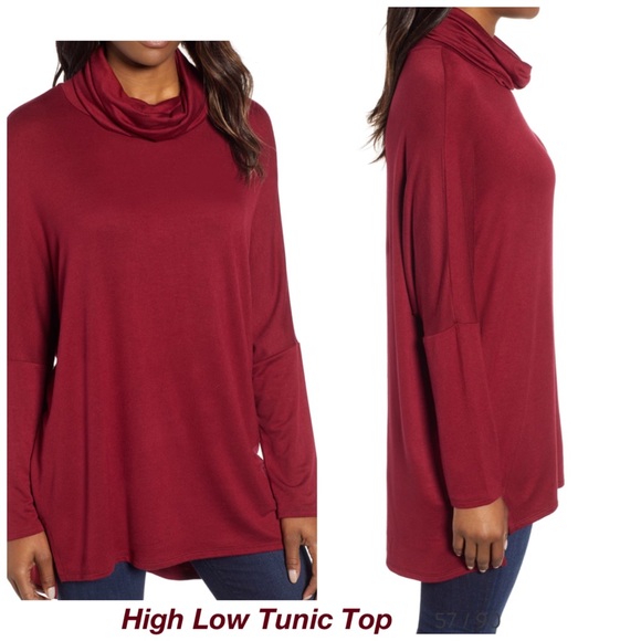 Long sleeve tunic top high low style burgundy NWT - Picture 2 of 3